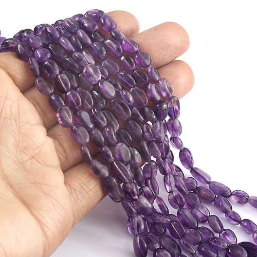 Natural Purple Amethyst Smooth Oval Nugget Gemstone Beads 12" Strand For Jewelry - Picture 5 of 9