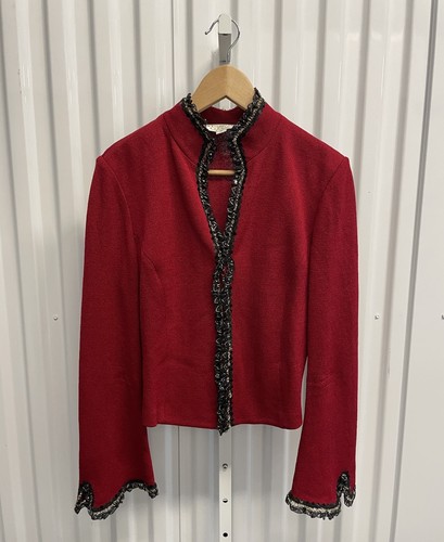 Giacca vintage St. John sera rossa e nera paillettes pizzo orlo maglia donna US 10 - Foto 4 di 10