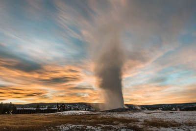 #ad #ad Old Faithful Geyser Sunset in Yellowstone Photograph $700.00