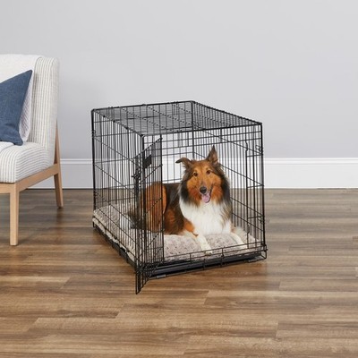 36-Inch iCrate Folding Dog Crate withDividerPanel,Leak-Proof Tray&Secure Latches
