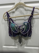 Sequin Beaded Belly Dance Bra Samba Carnival Rave Outfit Bra Purple 38D