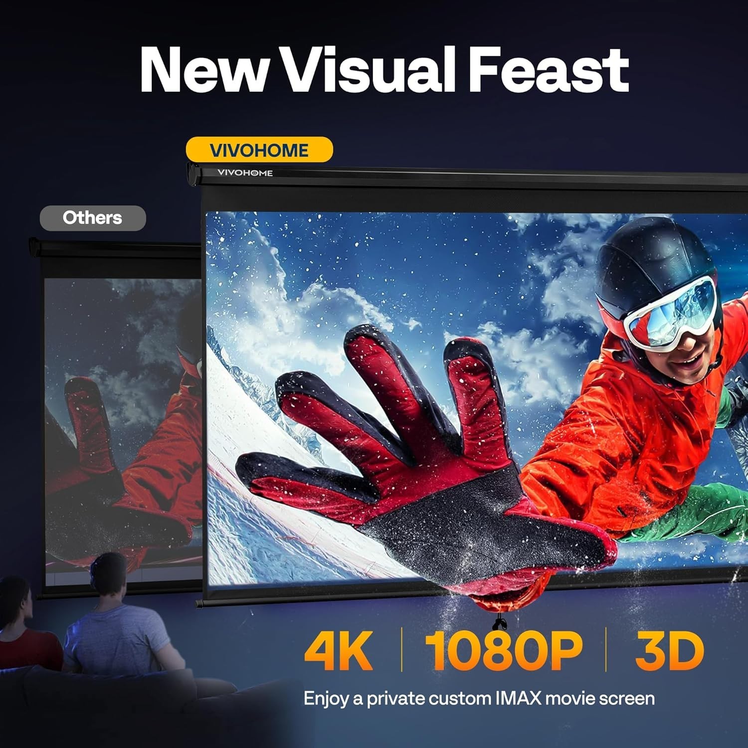 120 Inch Manual Pull Down Projector Screen 4K HD Cinema Home Office