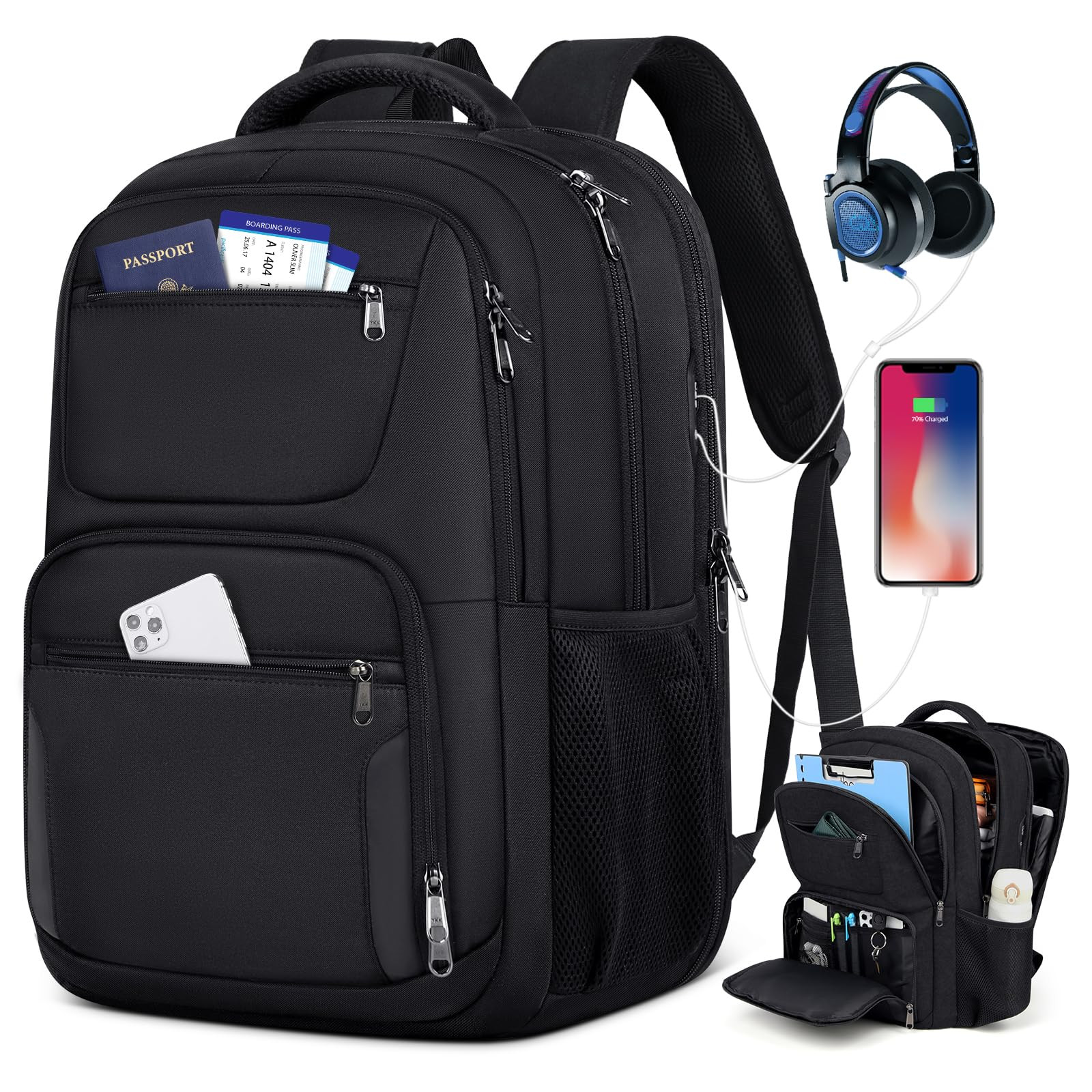 17-Inch Travel Laptop Backpack with USB Charging Port & Extra Storage