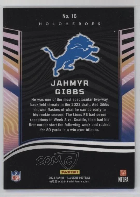 2023 Panini Illusions HoloHeroes Rookie Jahmyr Gibbs #16 RC - Image 2 of 2