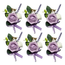 BECIEM 6PCS Purple Boutonniere for Men Groomsmen Wedding