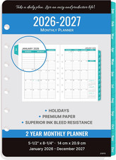 2026-2027 Monthly Planner Refill - Planner Inserts with 7-Hole Punched, 5-1/2" X
