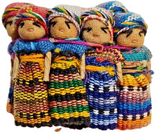 Vintage Guatemalan Worry Dolls Handmade Yarn 12 Figures Decorated Still Bundled