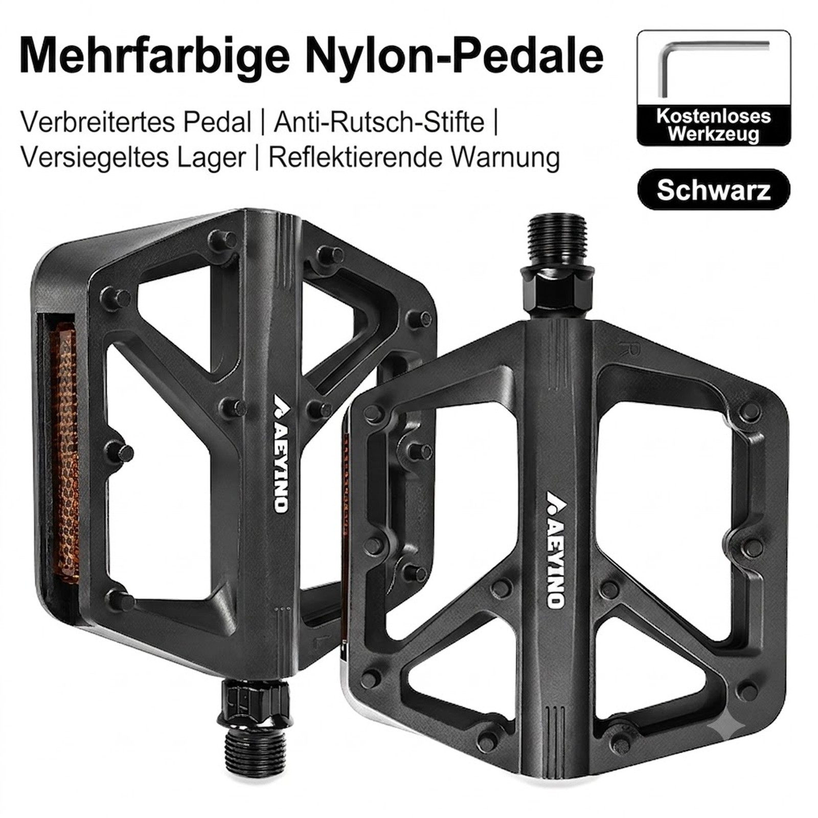 1 Paio Pedali Piattaforma Nylon 9/16 Pollici Riflettenti per Bici da Corsa MTB BMX foto 2