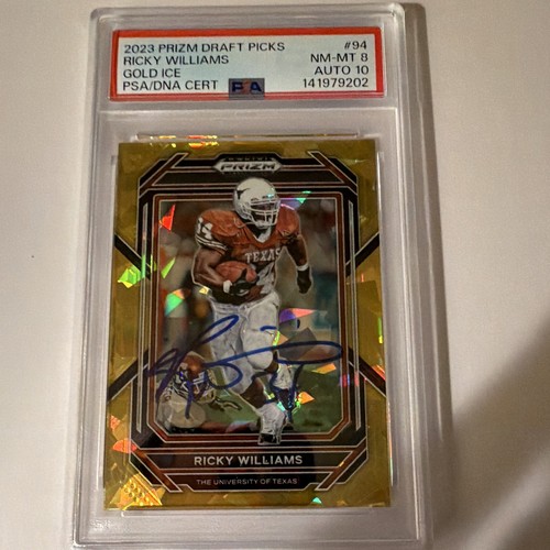 Panini 2023 Prizm Draft Picks Ricky Williams #94 Gold Ice Auto PSA 8