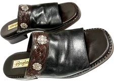 Brighton Winter Black/Brown Leather Slip-on Mule Clogs Floral Accents women's 7M