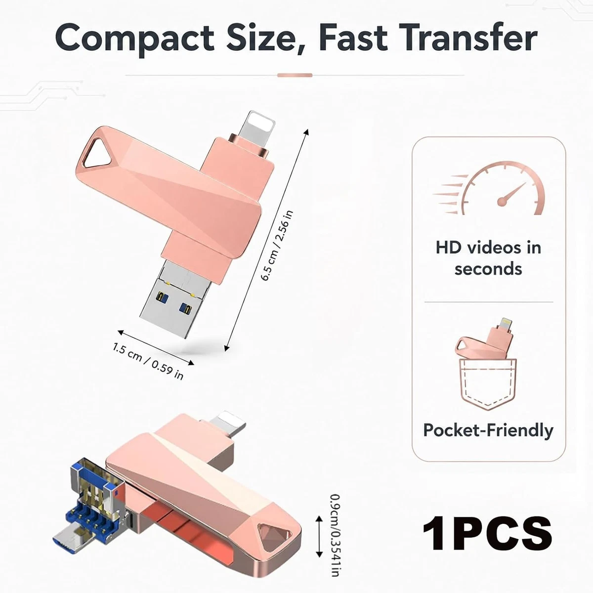 2TB 4in1 USB Flash Drive Memory Stick Storage For iPhone iPad PC Pink.