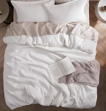 BEDSURE 100% Cotton Waffle Weave Duvet Cover Set Milk Oversized  KING 120"x98"