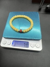 7mm Natural Baltic Amber Beads Women's Bracelet 原矿俄料蜜蜡满蜜飘花老型女士手串配了一颗原矿瓦西南红