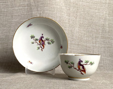 Antique c1770 Keeling Insects Peahen Ladybird Tea Bowl & Saucer Gilt Rim