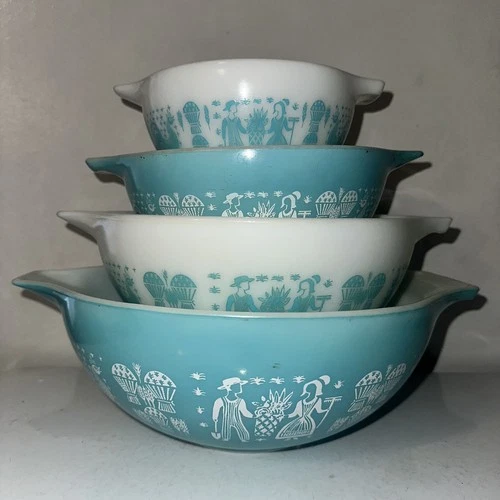 4 Pyrex AMISH BUTTERPRINT Cinderella Mixing Nesting Bowl Set 441• 442• 443• 444