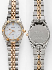 Seiko Solar Quartz Two-Tone Silver/Gold Bracelet White Dial Watch V117-0AT0