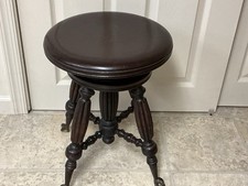 Antique Vintage Wooden Piano Stool Adjustable Seat Rare Claw Glass Ball Feet