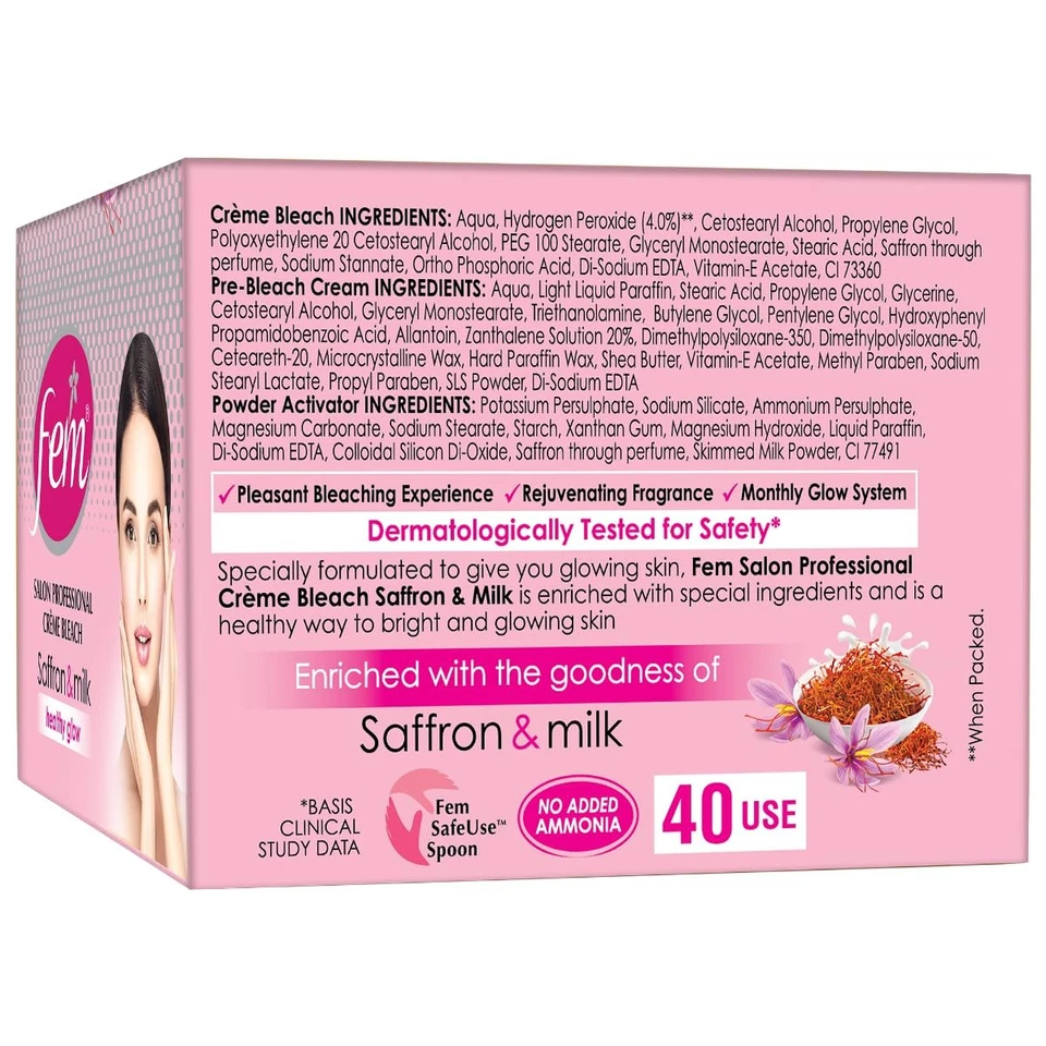 Fem Fairness Saffron & Milk Healthy Glow Skin Bleach Cream 8gram Pack of 6 - Image 4 of 4