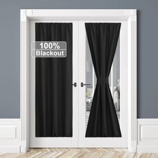 RYB HOME 100 Blackout Door Curtain 25"W x 72"L Pack of 1 , Black