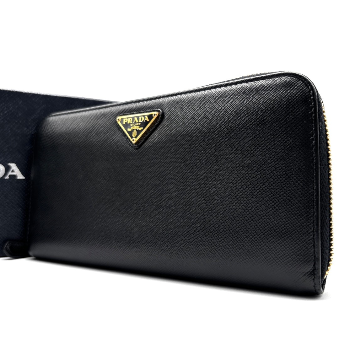 PRADA Long Wallet Triangular Logo Plate Saffiano … - image 1