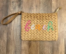 Raffia Straw Woven Wicker Clutch BEACH Wristlet 9in by 7 in
