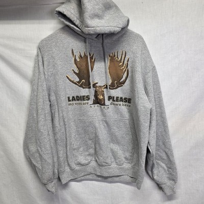 Alaska Moose Men's Hoodie Sweatshirt Size L Funny Ladies Please Joke