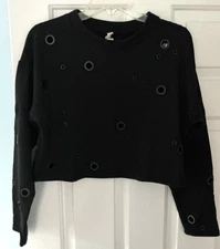 Alo Yoga Cadence Grommet Cropped Sweatshirt Top Black Sz XS