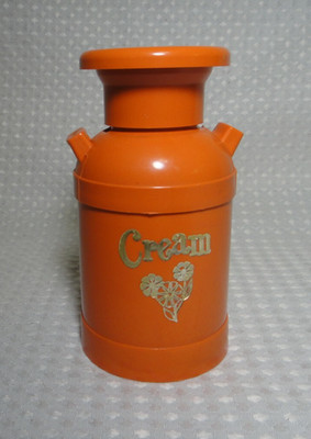 Vintage Plastic Milk Can Creamer Cream Dispenser Orange Pitcher DM Plastics 