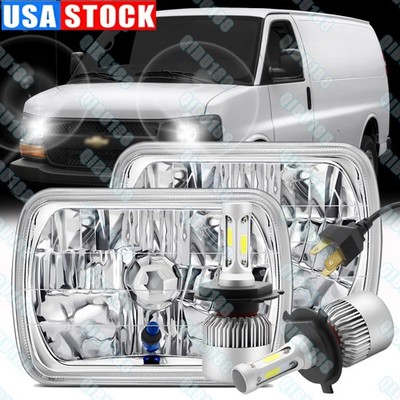 45W Pair 7x6 5x7 LED Headlights Hi/Lo For Chevy Express Cargo Van 1500 2500 3500