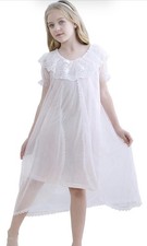 Girls Victorian Nightgown Kids Long Lace Vintage Nightie Casual Sleepwear 5-6yrs