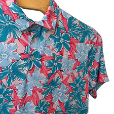 Vineyard Vines Sankaty On the Go Polo Shirt Men Large Blue Floral Performance