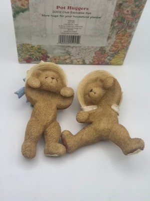 The Cherished Teddies Club Pot Huggers 2002 exklusives Set mit 2 Figuren neu mit Etikett