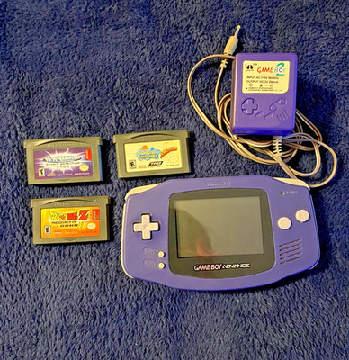 Nintendo Game Boy Advance Indigo Bundle - Madcow Rechargeable Battery & 3 Games