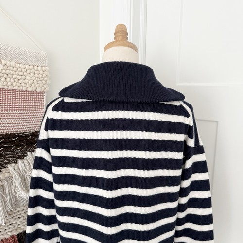 Aritzia Babaton Overseas Merino Wool Striped Half Zip Sweater Blue White Sz XXS - Picture 6 of 11