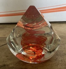 Vintage Red & Gold Pyramid Shape Art Glass Paperweight