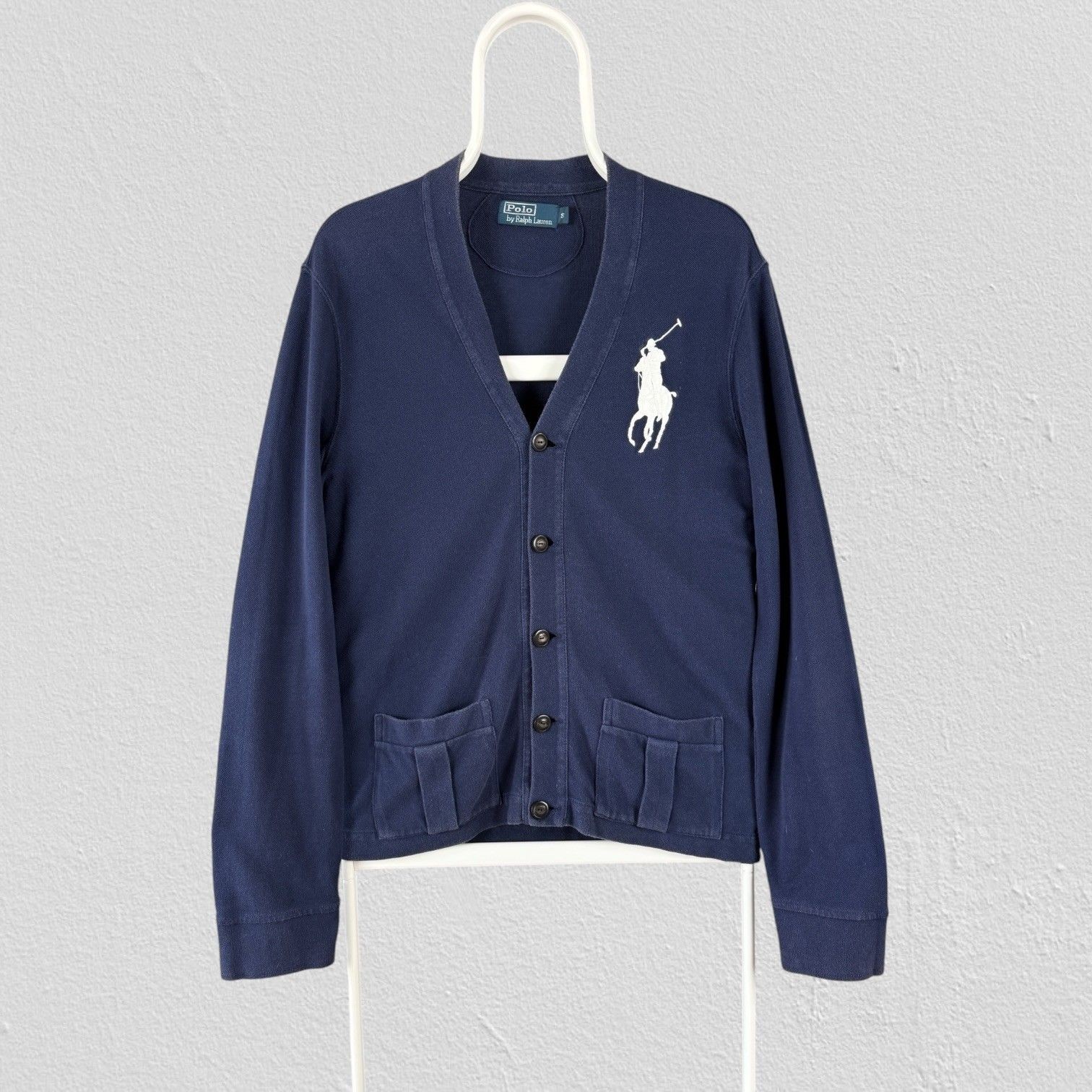 Vintage Polo Ralph Lauren Blue Cardigan Big Pony Logo Mens Size Small