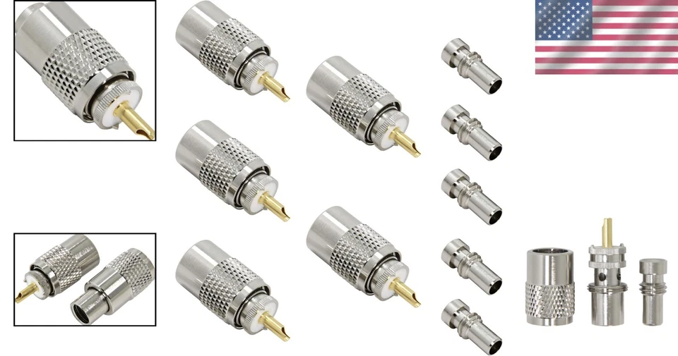 Paquete de 5 conectores UHF macho PL-259 - Soluciones completas de soldadura para cableado de antenas Foto 2 de 4