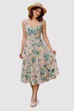 Old Navy M Floral Midi Dress Linen Blend Cottage Boho Fairy Beachy Garden