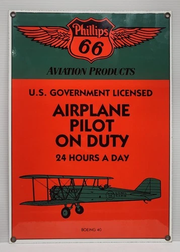 Vintage Phillips 66 Airplane Pilot On Duty Aviation Porcelain Metal Sign