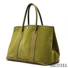 Hermès Garden Party PM Khaki Riken Tote Bag Handbag Toile Officier Leather