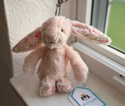 NEW Blossom Pink Bunny Keychain Plush Bag Charm Floral Ears Rabbit Jellycat