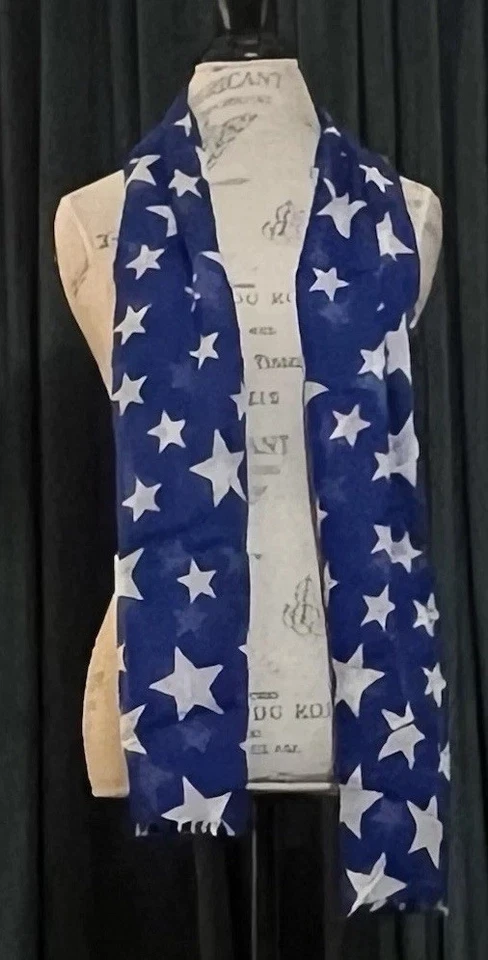 Barney’s New York Hombre’s 100% Modal Patriótico Azul con Estrellas Blancas Bufanda 67” X 22” Foto 2 de 2