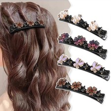 Sparkling Crystal Stone Braided Hair Clips Rhinestone Double Bangs Hair Bands