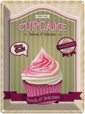 Blechschild 40x30 cm Essen Cupcake natural Delicious home Deko Geschenk Metall S