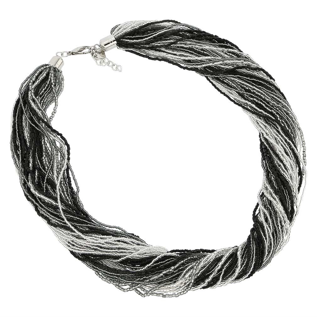 GlassOfVenice Murano Glass Dogaressa 48 Strand Necklace - Silver Grey an Black