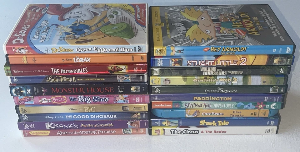 Mixed Lot of 20 Kids Family Animated DVDs Shark Tales,Dr. Seuss,Disney,veggie… Foto 2 de 2