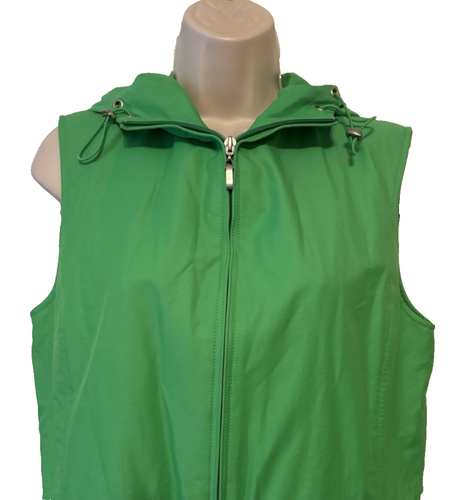 Talbots Women's Lime Green Waterproof Size M Hooded Sleeveless Rain Vest Coat - Picture 2 of 8