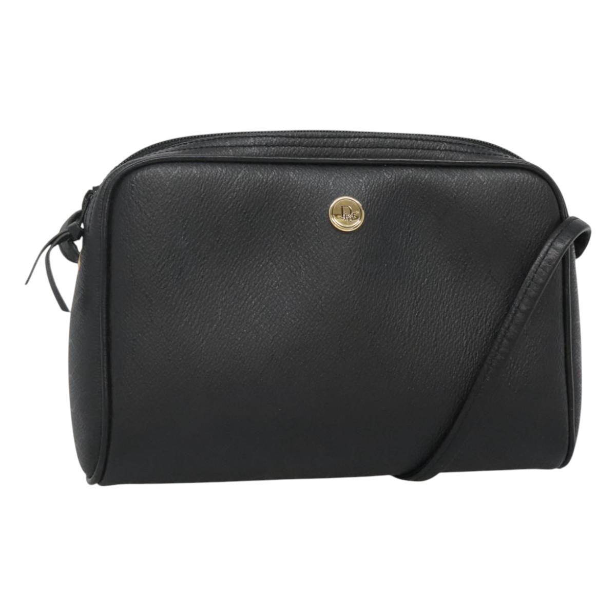 Christian Dior Honeycomb Canvas Shoulder Bag PVC Black Gold Auth