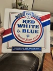 Vintage Red White & Blue Lager Beer Metal Tin Tacker Sign (101)