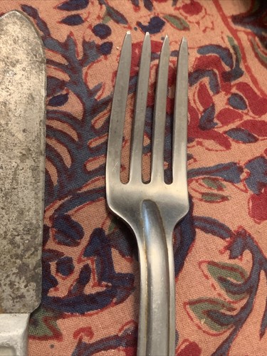 WWI 1917 Mess Hall Utensils Fork Knife SILCI SS L.F.&C 8-8 Antique Military Lot - Picture 8 of 18